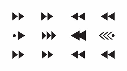 Twelve black arrow symbols arranged in a rectangular grid pattern on a white background displaying direction | editable eps vectors silhouette