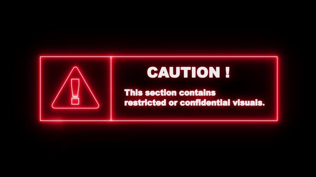 glowing neon Exclamation mark general caution style neon frame caution icon on black background. this section contains restricted or confidential visuals sign animation.