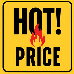Hot Price Promotional Tag. Yellow Sale Sign with Flame Icon.
