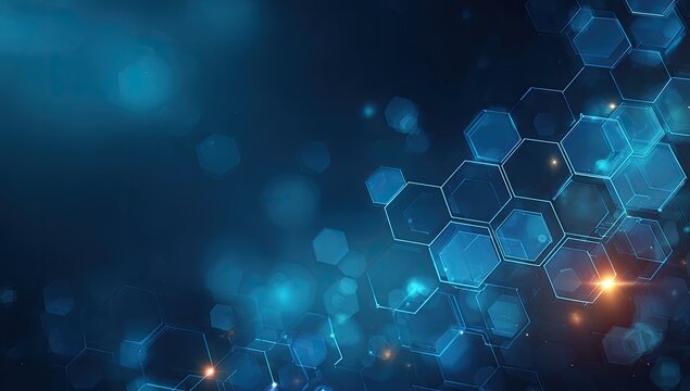 Abstract digital hexagons on a dark blue background
