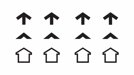 Illustration showing a pattern of black arrows and house shapes arranged in a grid on a white background | editable eps vectors silhouette
