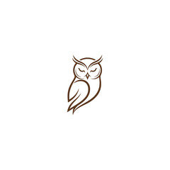 Minimalist, brown owl illustration with closed eyes on a white background