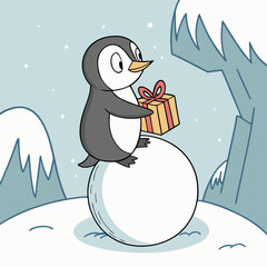 snowman with a gift
