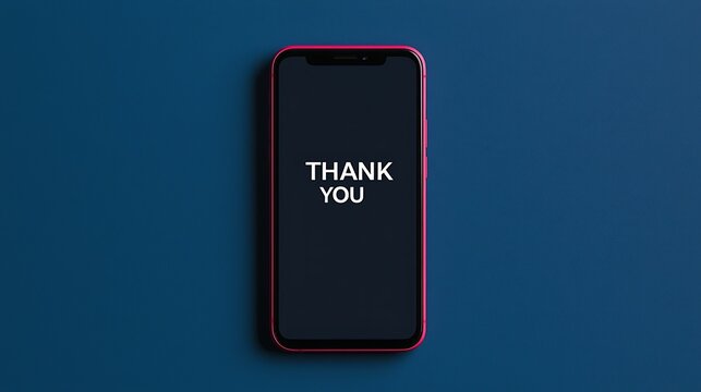 A smartphone displays the words "THANK YOU" on its screen, against a deep blue background.