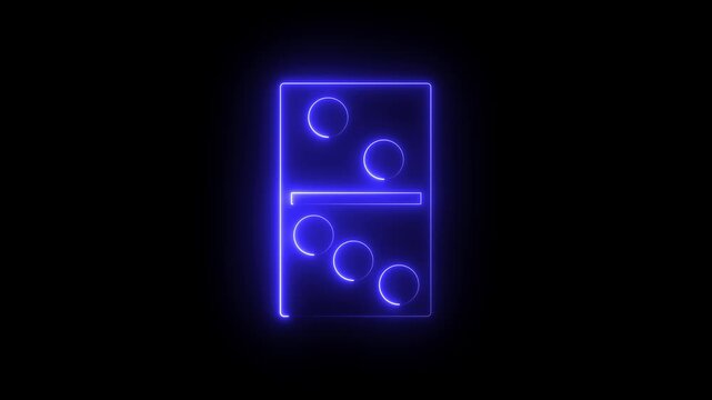 Abstract Glowing neon domino card icon black background . 4K Video motion graphic animation.