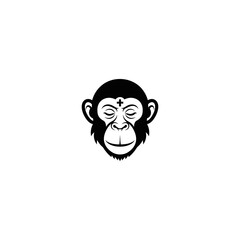Vector image stylised monkey head with closed eyes and a plus symbol on forehead