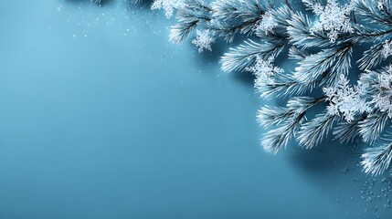 Christmas background with snowflakes and pine branches on blue background
