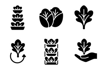 Modern silhouette icons of vertical and hydroponic farming techniques
