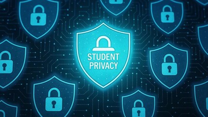 Illustration of digital locks symbolizing student privacy in an online environment, emphasizing data protection and security.