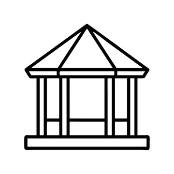 Simple line drawing of an octagonal gazebo structure with a pitched roof