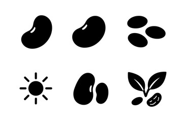 Fototapeta premium Minimalist black bean icons with nature elements and sun symbols