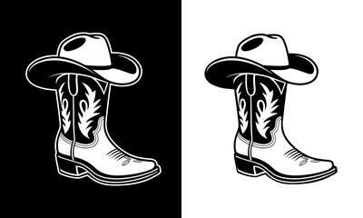 Black and white cowboy boot with hat image