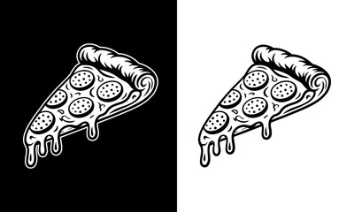Pepperoni pizza slice black and white art