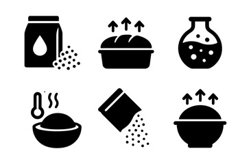Bread baking process icons: simple silhouette symbols for cooking and kitchen