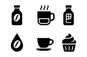 Set of coffee and bakery icons in black silhouette style