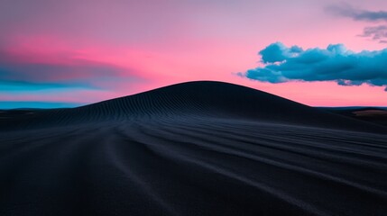 Stunning Desert Landscape at Dusk with Vibrant Pink and Blue Sky Above Sand Dune