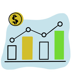 See upward trending financial growth with a bar graph and dollar coin, a visual story of success for business marketing and investment campaigns