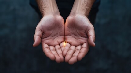 Hands Holding Flame Symbolizing Hope, Light, and Transformation in a Dark Environment