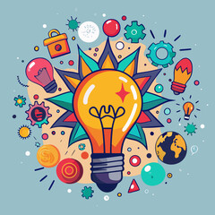 Bright ideas and innovation symbols bursting with color