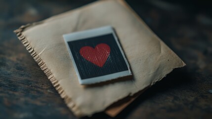 Close-Up of Vintage Photograph with Heart Symbol on Old Paper Background