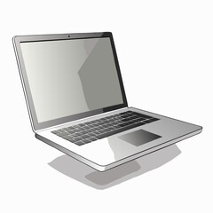 Modern silver laptop computer with blank screen