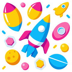 Colorful cartoon space adventure with rockets and planets