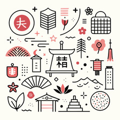 Japanese cultural icons and symbols illustration