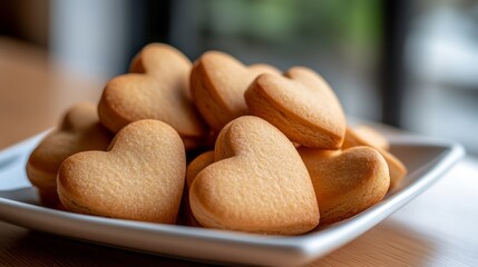 Heart-Shaped Cookies on a White Plate Ready for a Sweet Celebration or Dessert Table