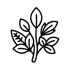 Simple line art illustration of a branch with multiple leaves