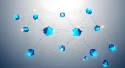 Abstract Network of Blue Connected Geometric Shapes, representing Data and Technology