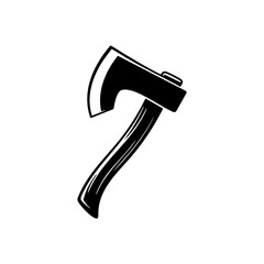 Simple black design of a camping hatchet with a curved handle, symbolizing woodworking, outdoor survival, or adventure gear.
