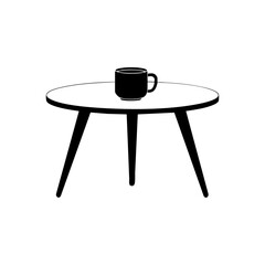 Round coffee table with a mug on top, expressing comfort, home design, and cozy living atmosphere.
