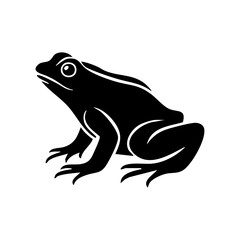 Black silhouette of a frog representing wildlife, nature, and ecological biodiversity in clean graphic style.
