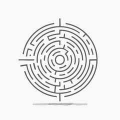 Circular maze illustration on white background for problem solving concepts