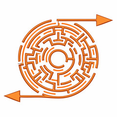 Circular maze illustration with arrows signifying direction and solution