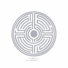 Circular maze illustration on a white background with a complex path for problem solving