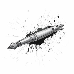 Classic fountain pen illustration on ink splash background graphic