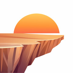 Cliffside sunset over horizon vector illustration of nature scenery