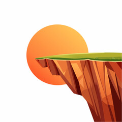 Cliff edge and sun illustration isolated on white background