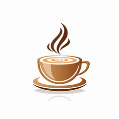 Coffee cup icon brown beverage illustration with steam on a white background