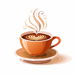 Coffee cup illustration with steam and latte art on white background