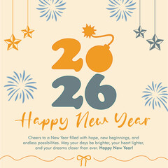 Editable Happy New Year 2026 Poster Template | Minimalist Elegant Holiday Digital Download