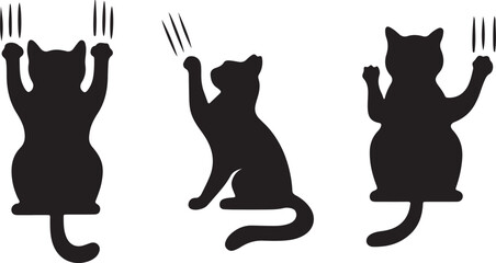 Scratching Cat Silhouette Set Minimalist Black and White Vector Illustration © Mohaiminul