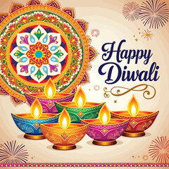 Happy Diwali - festival greeting and wishing card. 