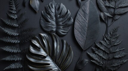 elegant dark textured leaves flat lay