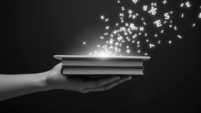 Books hand letters creativity knowledge imagination education reading inspiration magic