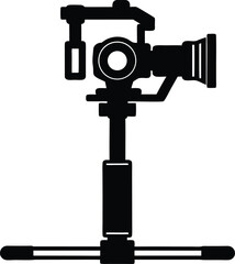 Naklejka premium Black silhouette of a professional video camera mounted on a stabilizing gimbal stand for smooth filmmaking