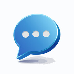 Blue chat bubble icon with shadow in a glossy 3 d render style