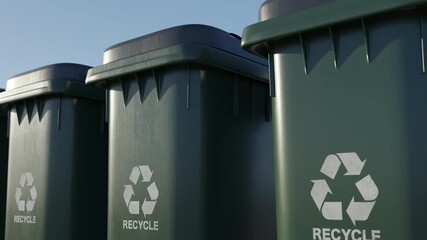 3D animation showing eco bins promoting green economy and climate awareness. Suitable for sustainability projects and global environmental concepts. Seamless loop, part of collection.