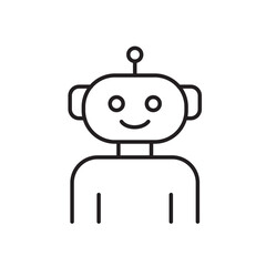 A vector icon of a robot with an AI symbol, created in line style with editable stroke